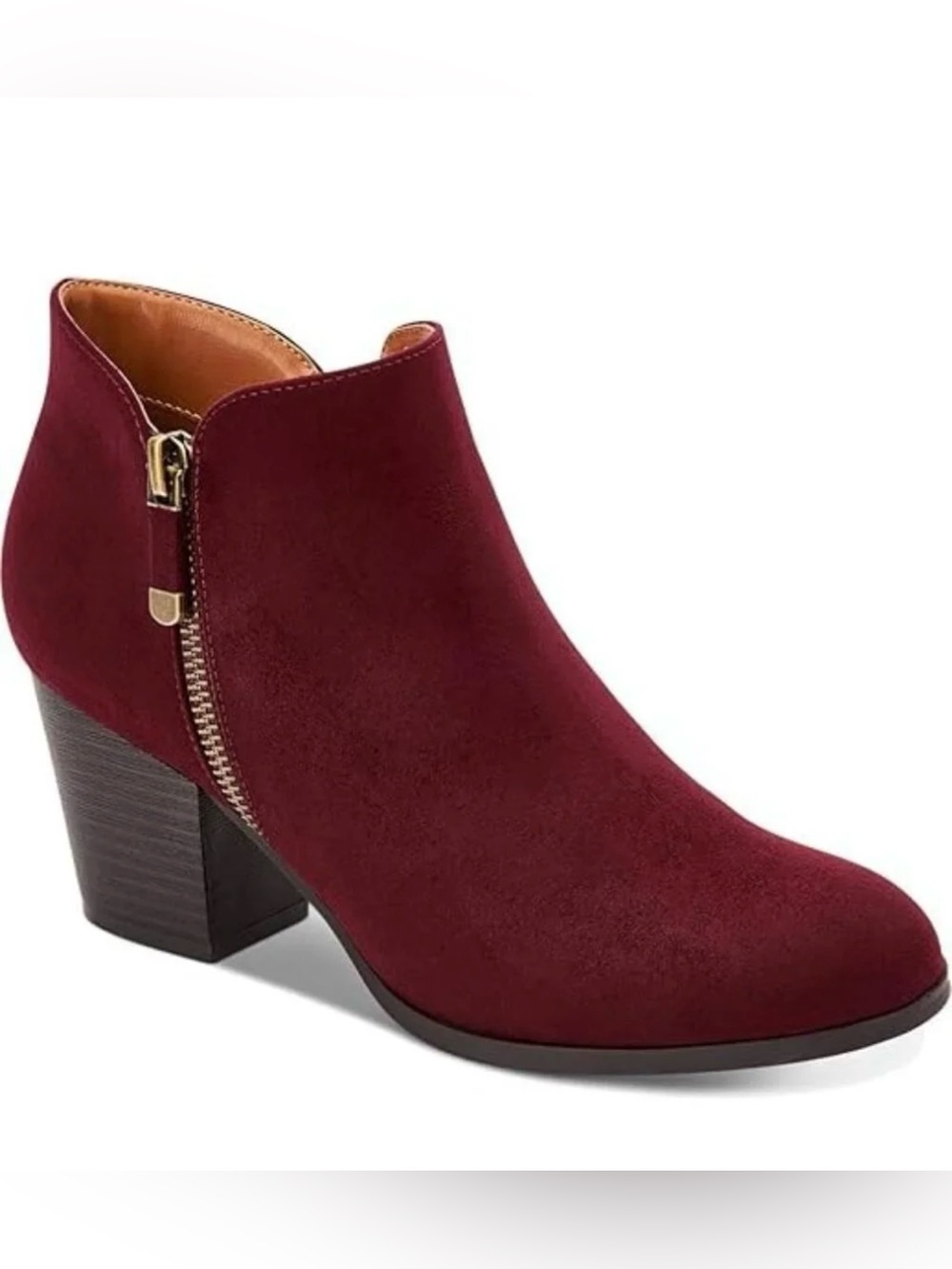 NWOT Woman’s Style & Co Masrina Printed Double Zip Burgundy Suede Ankle Bootie